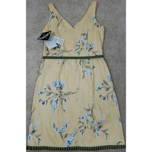 K Studio ~Woman Size 12~Yellow/Green Sheath Sleeveless Belted Dress Cotton NWT - Picture 11 of 12